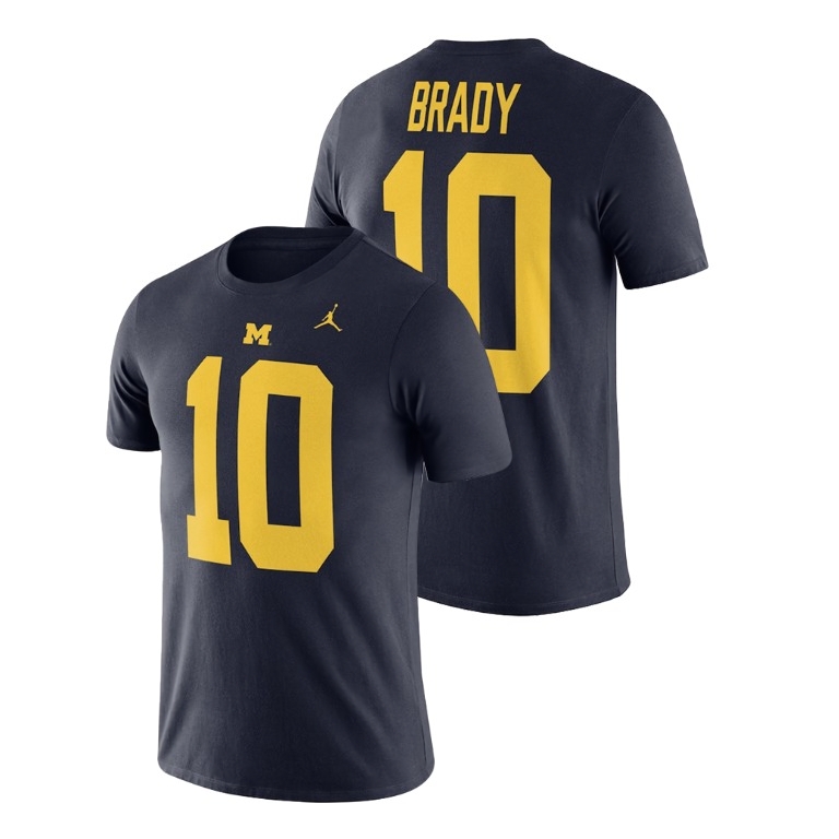Michigan Wolverines Men's NCAA Tom Brady #10 Navy Name & Number Jordan Performance College Football T-Shirt YCF8349LJ